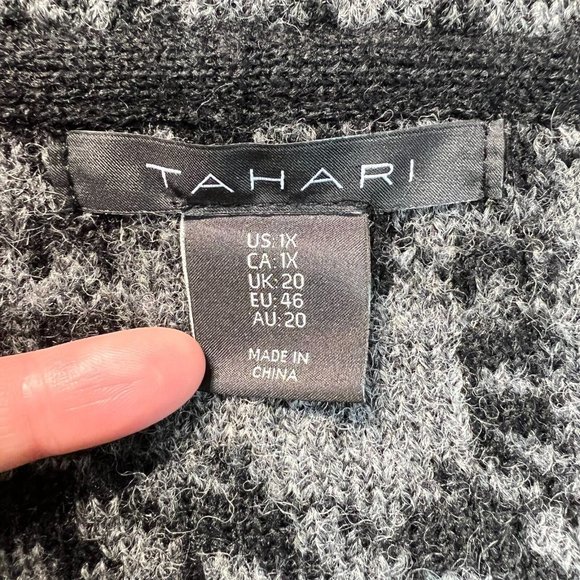 Tahari Cardigan Sweater 1X Women Black Gray‎ Knit Wool Blend Longline Button - Picture 10 of 11